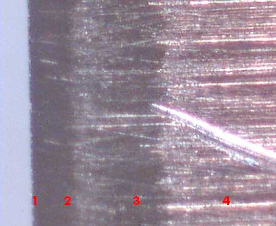 The front bevel, 200 X magnification, after 200 passes